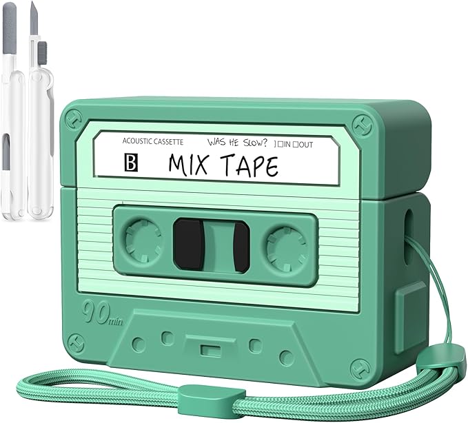 AirPods Pro 3 Case Cover, KOREDA Funny Cassette Tape Design Case for Airpods Pro 3rd Generation 2025, Cute Cartoon Fashion Silicone Protective Case for Women Men (Green)