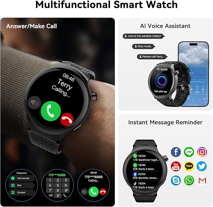 Smart Watches for Men, 1.85” Ultra Large Screen, 120 Days Battery Life, Smart Watch with Al Voice Assistant, Bluetooth Calling, Heart Rate & SpO2 Monitor, Fitness Tracker for Android iOS