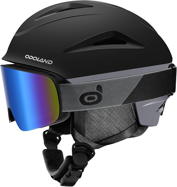 Odoland Ski Helmet, Snowboard Helmet with Ski Goggles for Adults and Youth, Audio Compatible, Shockproof, Windproof, Safety Snow Sports Helmet and Protective Glasses for Men Women