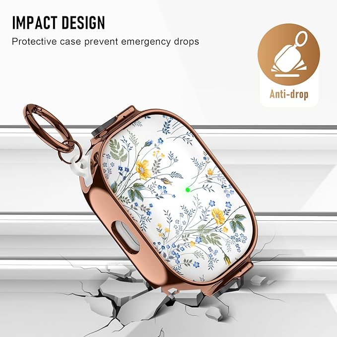 Maxjoy for Cute Airpods Pro 2 case with Safety Lock,Compatible Airpods Pro Case 2nd/1st Gen,Compatible Blue Yellow Flower AirPods Case Cover for Women Girly with Keychain-Transparent