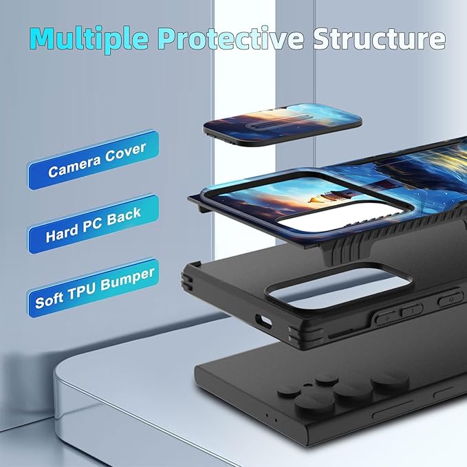 for Galaxy S26 Ultra Case Built in Slide Camera Lens Cover,Heavy Duty Shockproof Protection Dual Layer Case for Samsung Galaxy S26 Ultra 6.9" 2026,Lighthouse in Storm