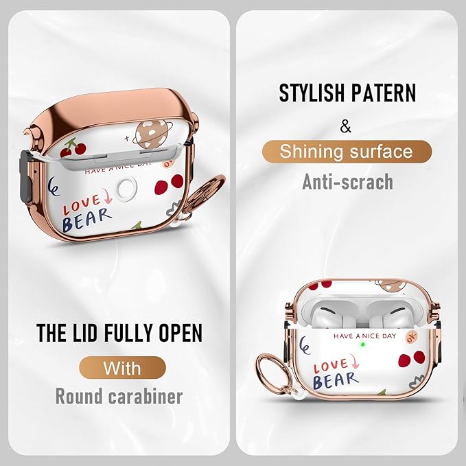 Maxjoy for Cute Airpods Pro 2 case with Safety Lock,Compatible Airpods Pro Case 2nd/1st Gen,Compatible Cute Bear AirPods Case Cover for Women Girly with Keychain-Transparent