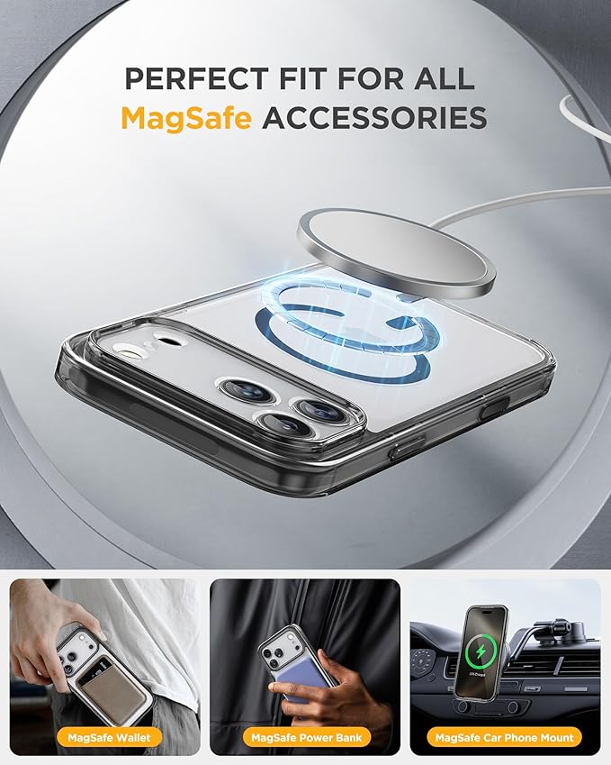 Miracase for iPhone 17 Pro Max Case 6.9" Full-Body Phone Case with Built-in Glass Screen Protector& Full Camera Protector,[Magnetic with MagSafe] Drop Proof 17 ProMax Cover, Clear Black