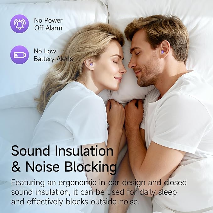 sunvito Sleep Earbuds for Side Sleepers, Mini Invisible Wireless Bluetooth 6.0 Micro Sleep Headphones, Hidden Earbuds with LED Screen for Small Ears Sleeping, Working, Exercise, Hiking(Purple)