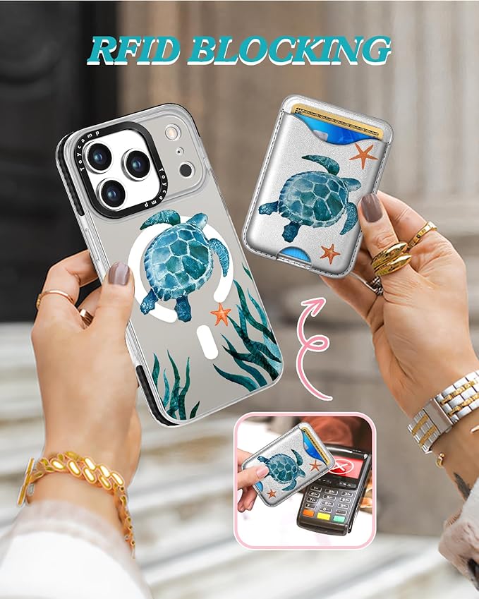 Toycamp for iPhone 17 Pro Max Case - Compatible with Magsafe Credit Card Holder Wallet Magnetic Cute Women Teen Girls Kawaii Girly Unique Turtle Design Phone Cover for Apple 17 Promax