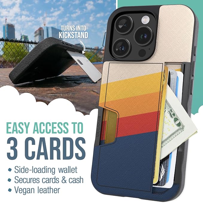 Smartish® iPhone 16 Pro Wallet Case - Wallet Slayer Vol. 2 [Slim + Protective] Credit Card Holder w/Kickstand - Drop Tested Hidden Card Slot Cover Compatible w/Apple iPhone 16 Pro - Striped Up