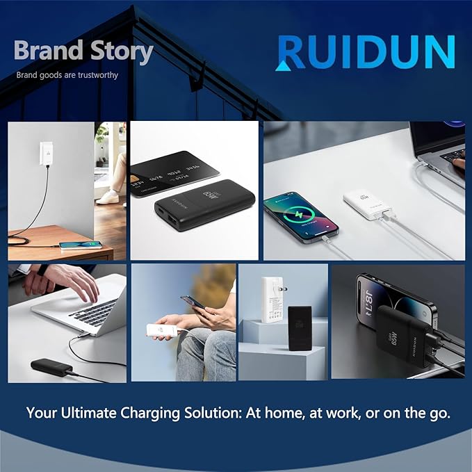 65W Flat GaN USB C Charger, Dual-Port Fast Wall Charger with PD 3.0 & QC 4.0, Foldable Plug Compact Power Adapter for MacBook Pro/Air, iPhone 16, iPad Pro, Samsung Galaxy S24, Steam Deck & More