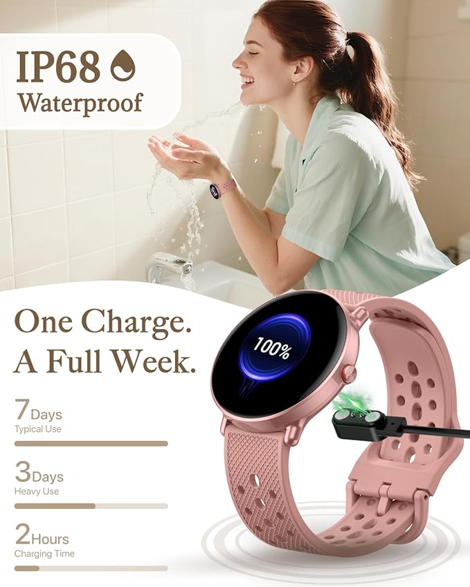 Smart Watch for Women Men, for Android iOS with Sleep & Calorie Monitor, Pedometer Fitness Tracker, Bluetooth Call, IP68 Waterproof, 112+ Sport Modes Round Face Smartwatch (Rose Taupe)