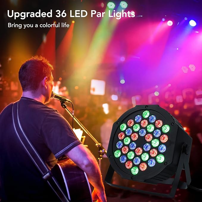 Dj Lights, 6 Pack 36 LED Par Lights Stage Lights with Sound Activated Remote Control & DMX Control, Stage Lighting Uplights for Wedding Club Music Show Christmas Holiday Party Lighting