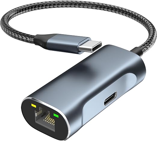 USB C to Ethernet Adapter with 100W Charging Port, 1Gbps Ethernet to USB C Adapter for Chromecast with Google TV, Type-C Gigabit Ethernet LAN Network Connector with Power Delivery