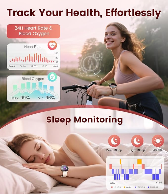 LIGE Smart Watches for Women, Call/Reminders, 1.43" AMOLED Ultra-Thin Activity Trackers with Heart Rate/Sleep/SpO2 Monitor, 100+ Sports Modes Fitness Watch for iOS Android, Rose Gold