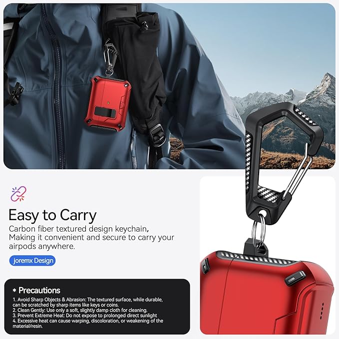 for AirPods Pro 3 Case (2025) with Phone Stand,（with Automatic Snap Switch） Carbon Fiber Design Protection Cover with Cleaning Pen,Red