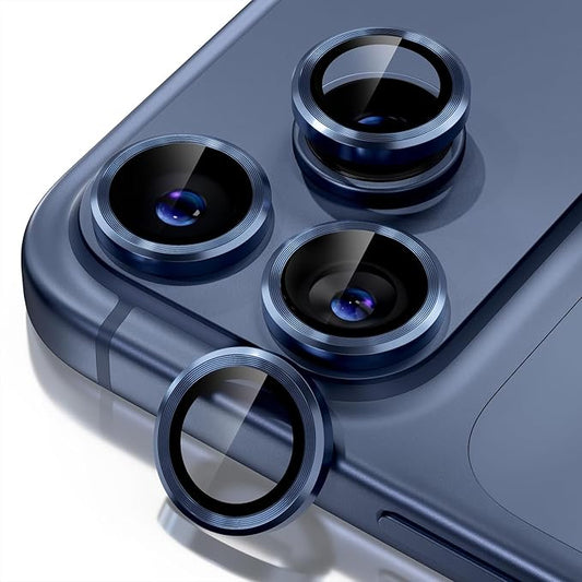 Misea Compatible for iPhone 17 Pro/iPhone 17 Pro Max Camera Lens Protector, Ultra-HD Tempered Glass Camera Cover Screen Protector Metal Individual Ring Protector Decoration Accessories, Blue