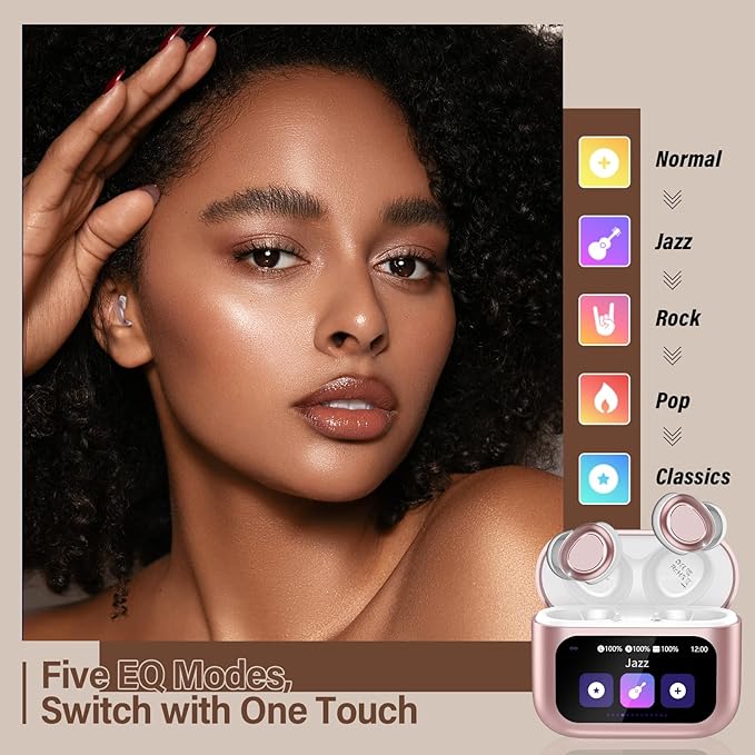 Sleep Earbuds Bluetooth 5.4 in Ear Touch Screen Sleep Headphones, Small Design Mini Sleep Earbuds for Side Sleepers with Sleep Mode, 48H Playtime Sleep Earphones Clear Calls, 5 EQ Modes, Rose Gold