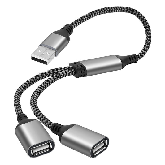 USB Splitter 1-in-2 Out Y-Adapter Cable 2Feet, USB-A Male to Double 2 Female OTG Extension Cord, Dual USB Type-A Port Connector Extender Hub,Data Charger Power Split for Car, Laptop, Keyboard, Mouse