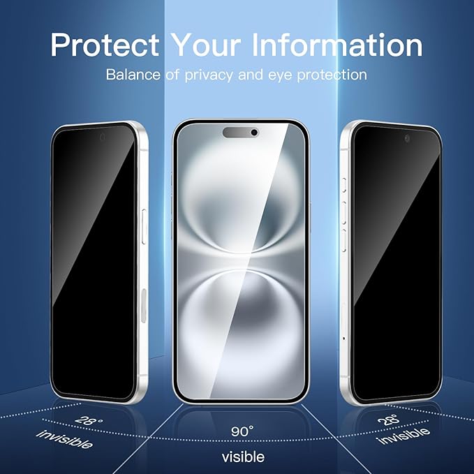 NEW'C 3X Privacy for iPhone 16 Screen Protector (6.1 inches)+ 3X Camera Lens Protector, Sensor Protection, Case Friendly Tempered Glass Film + Dust Plug - Easy Installation Tool Included