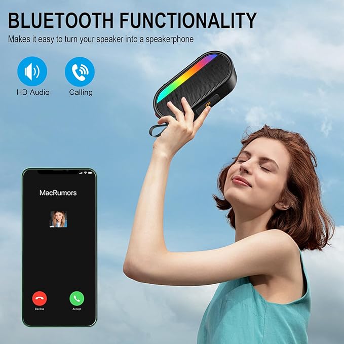 Portable Bluetooth Speaker with LED Lights, 24W Loud Sound Punchy Bass, Portable Wireless Up to 10H Playtime, Built-in Mic Bluetooth 5.3, IPX6 Waterproof Wireless Speaker for Home/Outdoor/Party/Beach