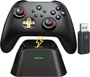 Wireless PC Controller with Charging Dock, Hall Effect Joysticks No Drift, 1000Hz Polling Rate Gamepad for Windows PC/Switch/Android/iOS, Programmable Back Buttons, RGB Light