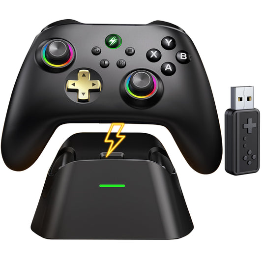 Wireless PC Controller with Charging Dock, Hall Effect Joysticks No Drift, 1000Hz Polling Rate Gamepad for Windows PC/Switch/Android/iOS, Programmable Back Buttons, RGB Light