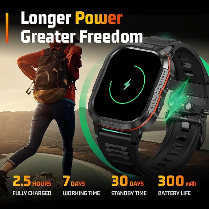 Smart Watches for Men-2.06”AMOLED(Answer/Make Calls), IP68 Fitness Activity Step Tracker with Sleep Monitor/110+ Sports Modes, Tactical SmartWatch for Android iOS Samsung Compatible,Orange