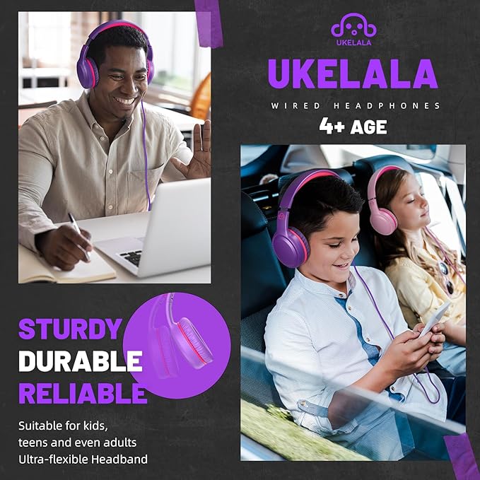 Purple Wired Headphones for Boys Portable On Ear Youth Headphones for School Airplane Travel Lightweight Portable Compatible with Pad Computer Laptop for Adults Student Children Girls Kids