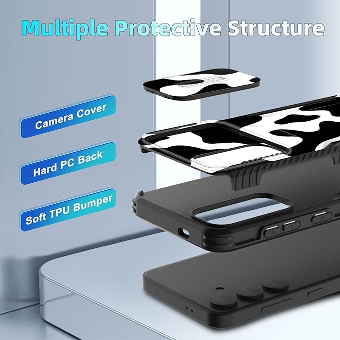 for Galaxy S25 FE Case Built in Slide Camera Lens Cover,Heavy Duty Shockproof Protection Dual Layer Case for Samsung Galaxy S25 FE 6.7" 2025,Cow Print