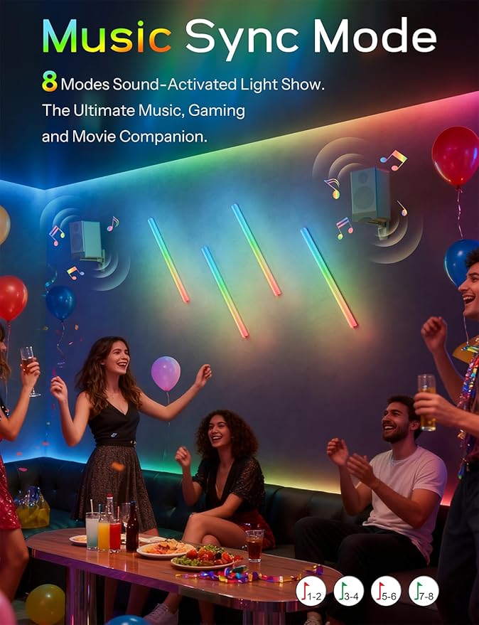 30 inch Wireless Wall Lights Color Changing RGB LED Syncs to Music Remote Control, Battery Operated Wall Light Bar Wall Sconces Set of 2 for Bedroom Party Gaming Room Decor