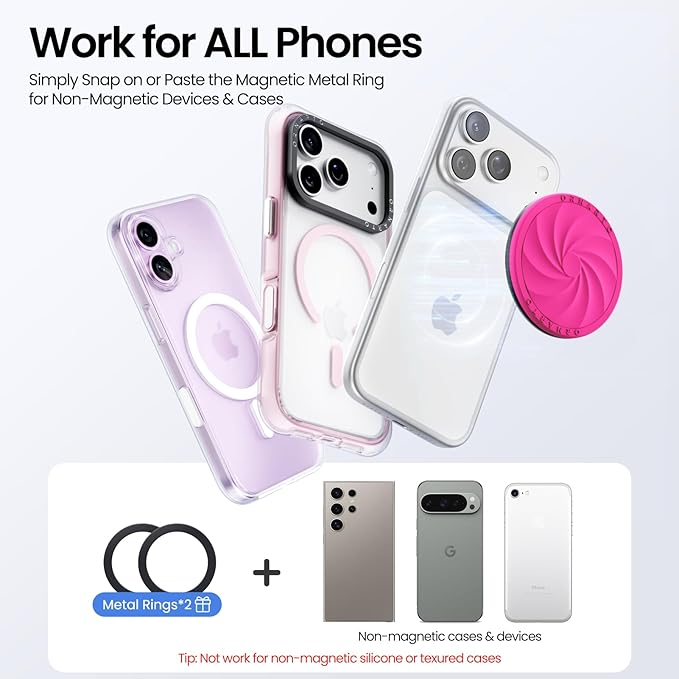 ORNARTO Vortuxe for MagSafe Phone Grip with Kickstand, Soft Liquid Silicone Finger Loop Grip, Phone Ring Holder for Back of Phone, Premium Build & Comfy Touch, Hot Pink