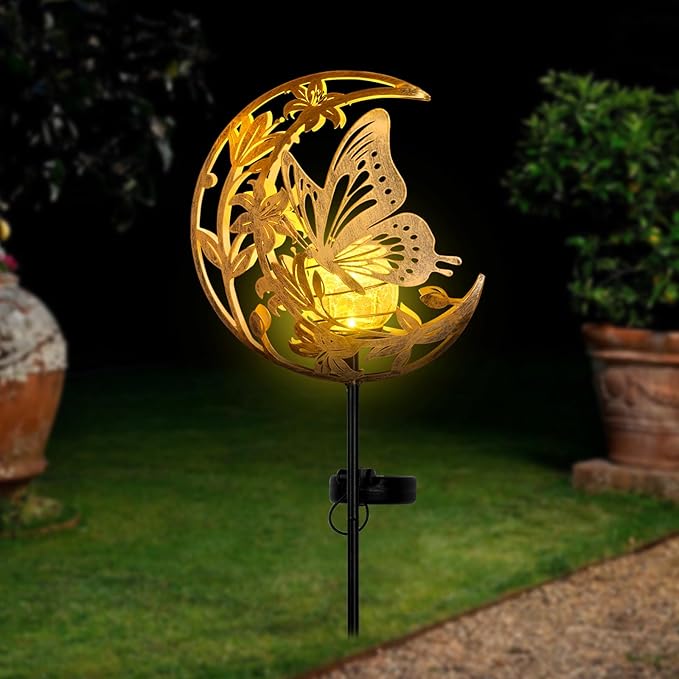 JOBOSI Solar-Powered Moon Butterfly Decorative Gift, Solar Butterfly Ground Stake Light, Mother's Day Gift,Gifts for Women Grandmother, Garden Lawn Decor Christmas & New Year Gift