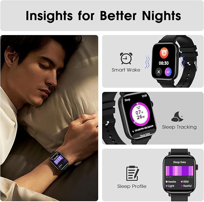 Smart Watch for Android iPhone-Call Receive/Dial/Read Message/AI Control-1.9" HD Screen-IP67 Waterproof Fitness Smartwatch-Blood Pressure/Heart Rate/SpO2/Sleep Monitor（Stone Black）