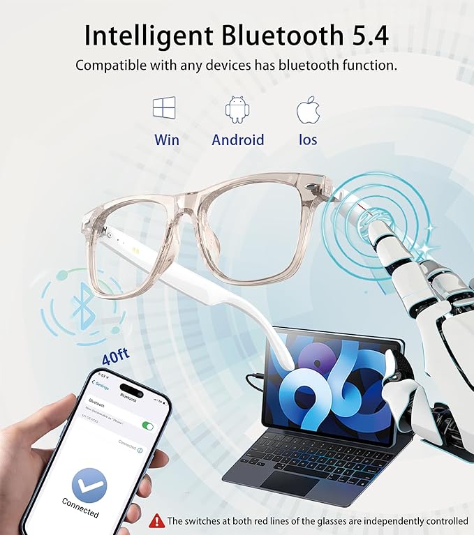 Smart Glasses for Men & Women, Built-in Mic & Speakers Bluetooth Audio Glasses, Blue Light Filter & Polarized UV 400 Protection Lenses Open-Ear Bluetooth Glasses for Android iOS, Pink