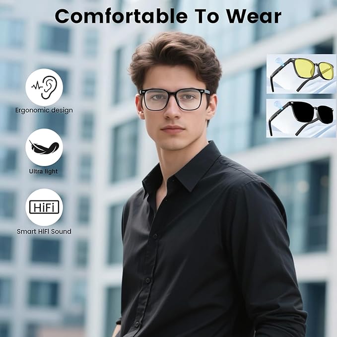Smart Glasses for Men & Women with Photochromic Lenses, Bluetooth 5.3, Polarized, Blue Light Blocking, Open-Ear Speakers