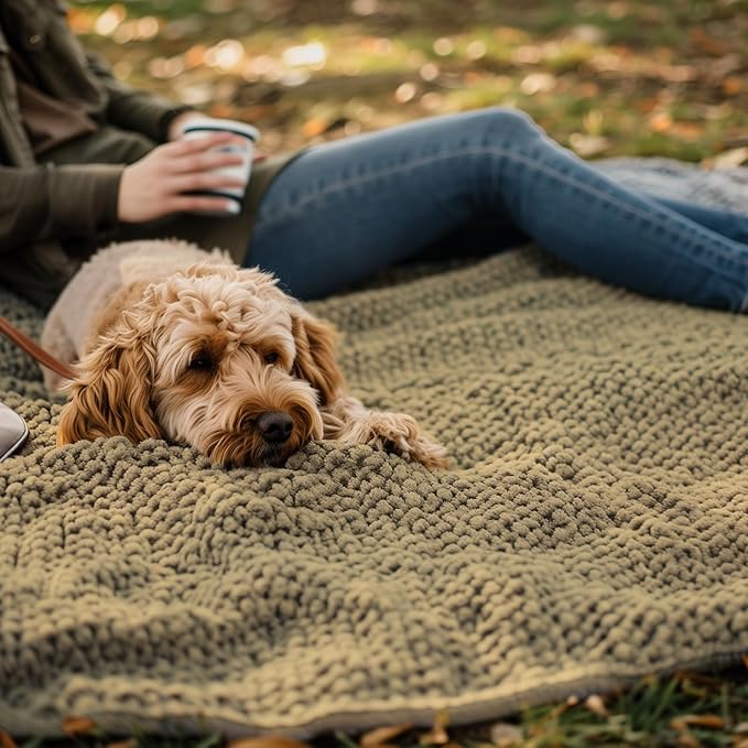 Muddy Mat® Dog Blanket - Chenille Water Absorption Blanket for Bed & Couch Cover for Dogs Washable, Anti-Slip Soft and Durable Furniture Protector for Dogs - Beige 48"x56"