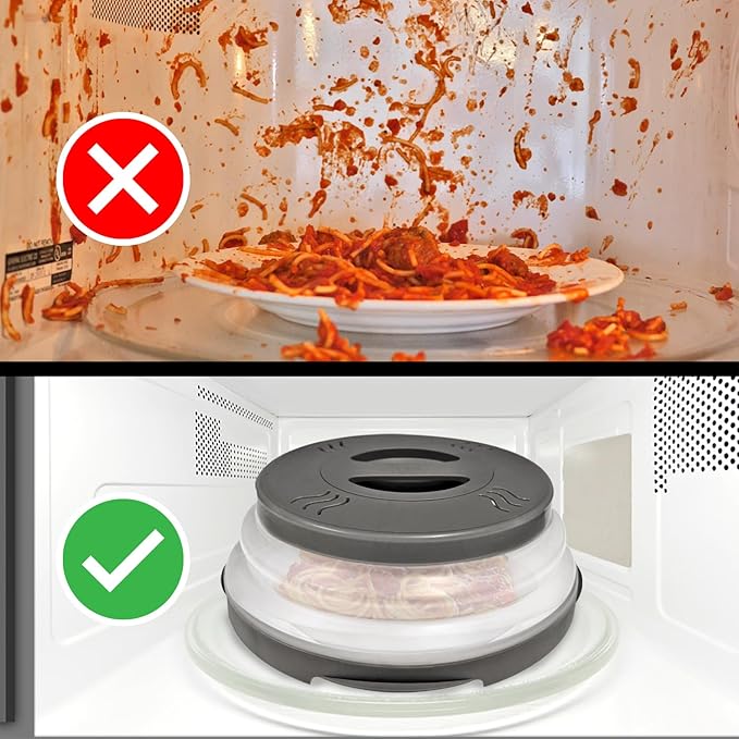 HOVER COVER High Power Magnetic Microwave Splatter Cover with Strongest Magnetic Grip, Collapsible 12-Inch BPA-Free Food Lid, Vented Plate Guard, Dishwasher Safe Space-Saving Storage - Gray 2 - Pack