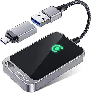 Jemluse Wireless CarPlay Adapter for Apple iPhone - Multi-User Seamless Connection for Convert Wired to Wireless Car Play Adapter - No Latency from iOS 10+ to Screen w/USB C(Lunar Silver)