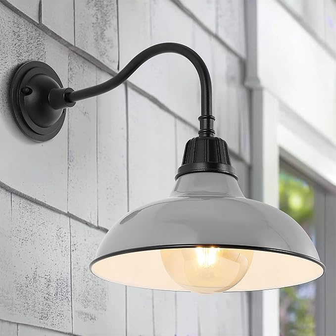 JONATHAN Y JYL7613D Aurora 12.25" 1-Light Farmhouse Industrial Indoor/Outdoor Iron LED Gooseneck Arm Outdoor Sconce Metal Bowl Shade Vintage Cottage Rustic Porch Patio Yard Barn, Gray