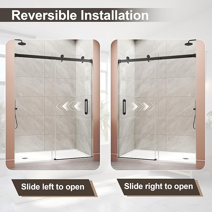 Frameless Shower Door,Single Sliding Glass Shower Door with Nano Coating & Safety Film, Adjustable 49"-54" W x 72" H, Matte Black,1/4" (6mm) SGCC Tempered Glass