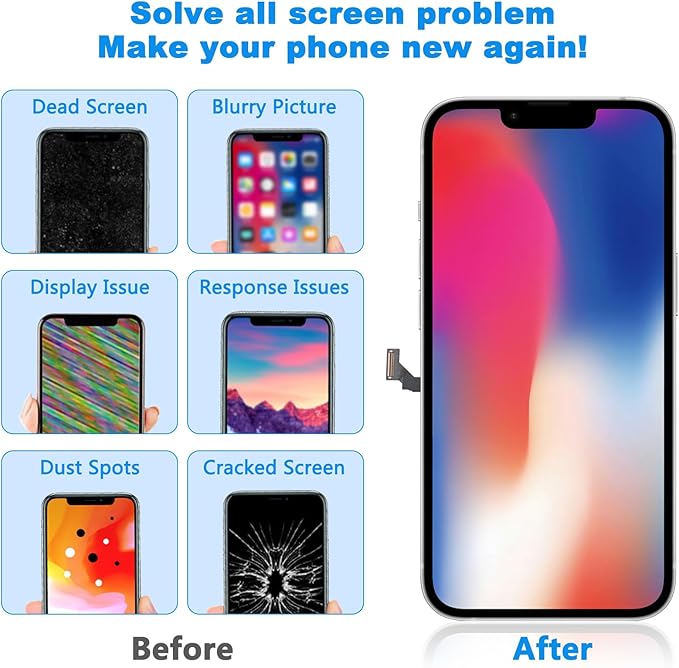 for iPhone 15 Screen Replacement Black 6.1 Inch, LCD Touch Digitizer Complete Display for A2846, A3089, A3092, A3090,with Waterproof Seal+Tempered Glass+Repair Tools