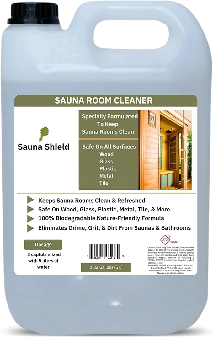 Sauna Cleaner | 1.32 Gallons (5L/169 Fl Oz) | Professional-Grade Sauna Wood & Surface Cleaner | Removes Sweat, Oils & Grime | Biodegradable | Citric Scent