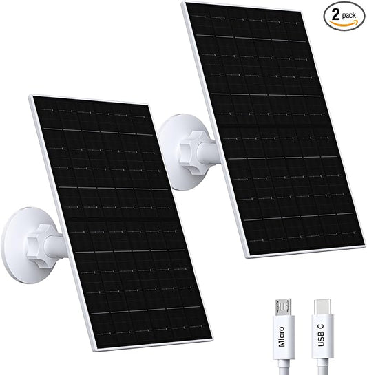 Zivif 7W Solar Panel Compatible with EufyCam, Solar Charger with USB-C & Micro USB Port for 5V Outdoor Rechargeable Battery Camera, IP65 Waterproof, 360° Adjustable Mount (2 Pack)