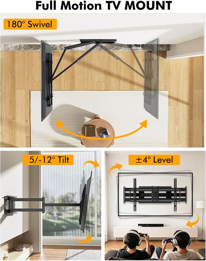 FORGING MOUNT Heavy Duty XXL Long Arm TV Wall Mount for 55-120 inch Extra Large TVs, Holds 264 lbs, Full Motion TV Mount with 42" Dual Articulating Arms Swivel,Tilt,12-24” Studs, Max VESA 900x600