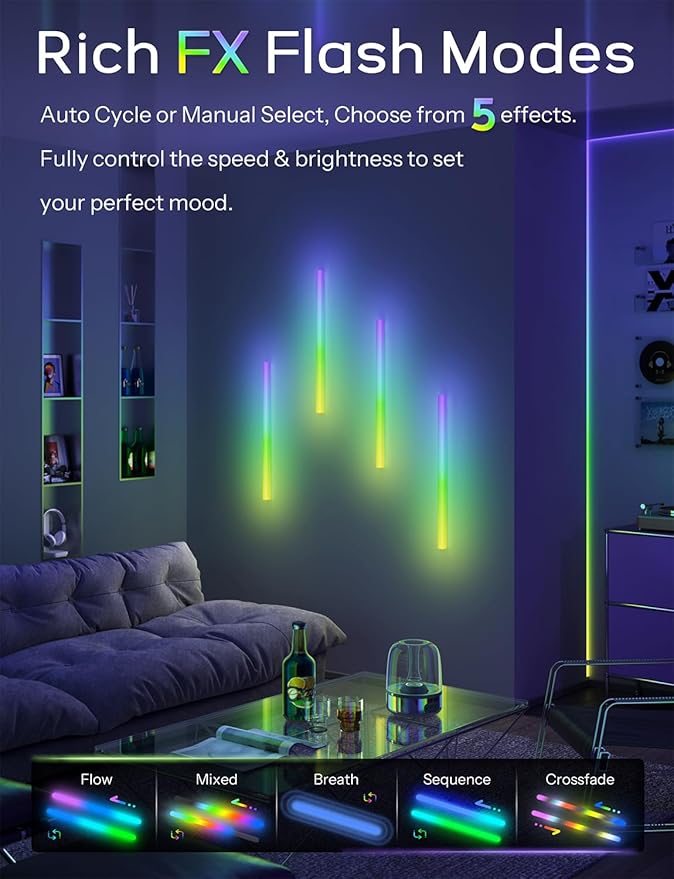 30 inch Wireless Wall Lights Color Changing RGB LED Syncs to Music Remote Control, Battery Operated Wall Light Bar Wall Sconces for Bedroom Party Gaming Room Decor