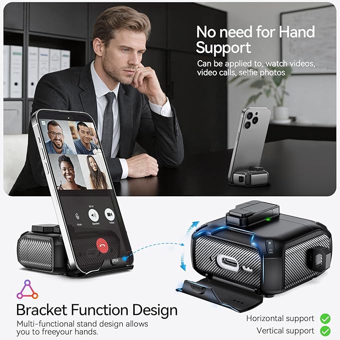for AirPods 4 Case (2024) with Phone Stand,（with Automatic Snap Switch） Carbon Fiber Design Protection Cover with Cleaning Pen,Black