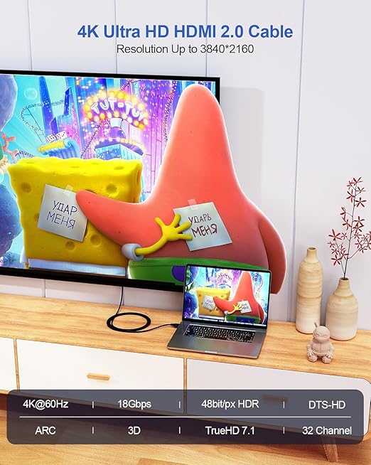4K Short HDMI Cable 2FT 5-Pack, High Speed HDMI 2.0 Cable 2 Foot Ultra HD HDMI to HDMI Cord 4K@60Hz, 2K@144Hz, 1080P@240Hz, HDR, 3D, ARC for TV Box, Switch, Laptop, HDTV, Monitor, PS5