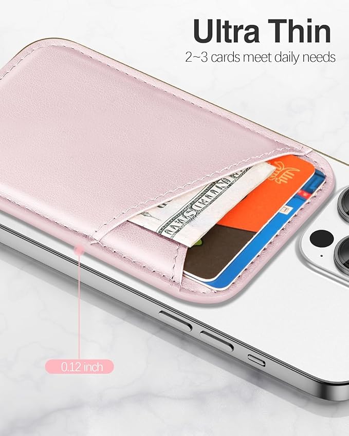 Miroddi for MagSafe Wallet, Strongest Magnetic Card Holder for iPhone 17/16/15/14/13/12 Series, Ultra-Thin Leather Magnetic Phone Wallet with 2 Card Slots, RFID Blocking, No More Falling, Pink