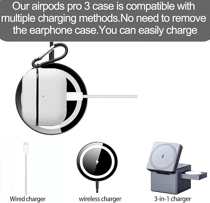for Leather AirPods Pro 3 Case 2025|Cute Hard Air Pods Pro 3 Case (Model A2700/A2931)|with Keychain|Retro iPod Airpod 3 Pro Cases for Man Women(White)