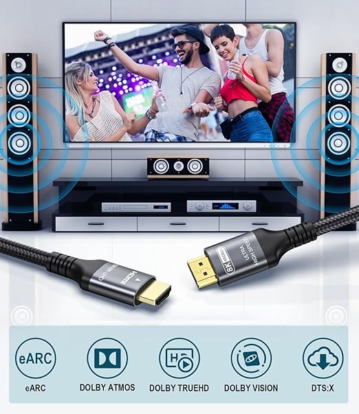 Certified 10K 8K HDMI 2.1 Cable 25 FT, 48Gbps Ultra High Speed HDMI® Cord Ethernet CEC 4K 240Hz 165Hz 144Hz 120Hz 8K 60Hz eARC Netflix HDCP2.3 HDR10+ PC Laptop RTX5090 TV Monitor Projector X-box PS5