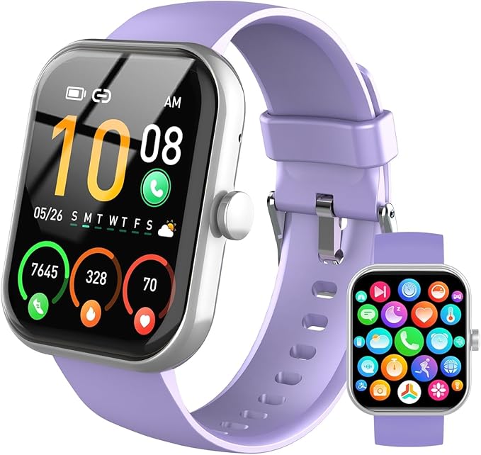 Smart Watch for Men Women, 2025 Release (Answer/Make Call)1.96" HD Fitness Tracker Running Watch,Waterproof,Pedometer,Step/Sleep/Heart Rate Monitor,110+ Sport Mode Smartwatch for Android Phone,Purple