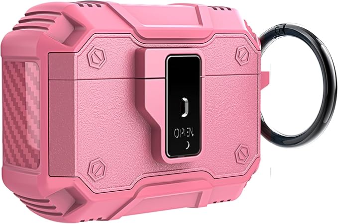 for AirPods Pro 3 Case, Secure Lock Magnetic Lid Cover with Keychain, Military Grade Shockproof Protective Case for Airpods Pro 3rd Generation, Wireless Charging & Front LED Visible,Pink