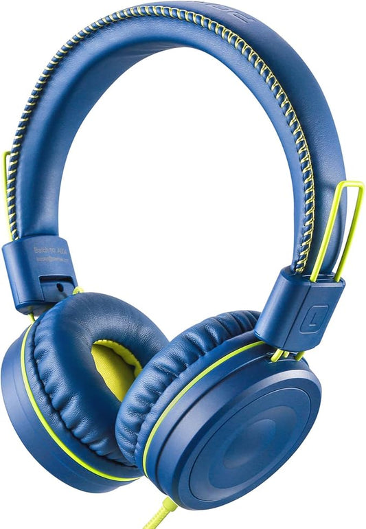 M1 Kids Headphones Wired Headphone for Kids,Foldable Adjustable Stereo Tangle-Free,3.5MM Jack Wire Cord On-Ear Headphone for Children (Blue)
